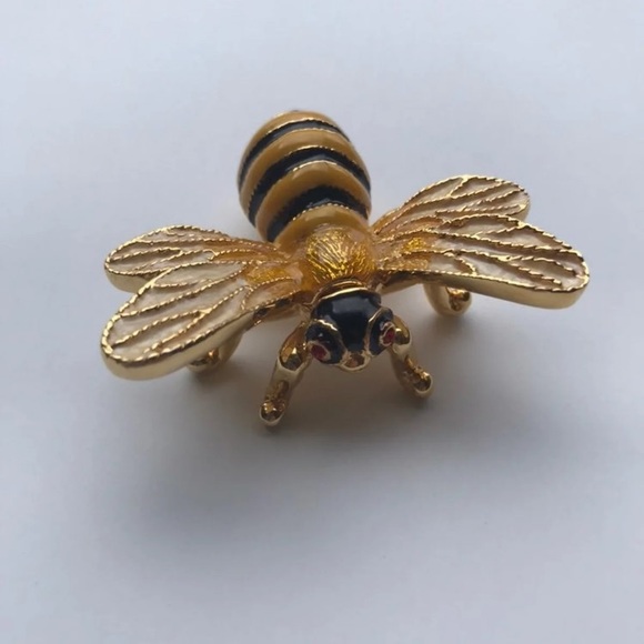 Vintage Honeybee Trinket Box Enamel Brass - Picture 1 of 5